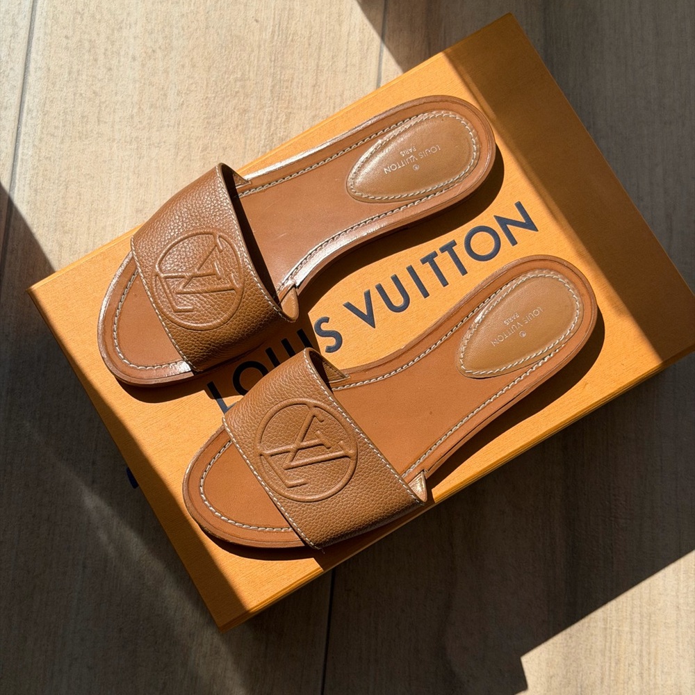 Louis Vuitton Tan Leather Slides